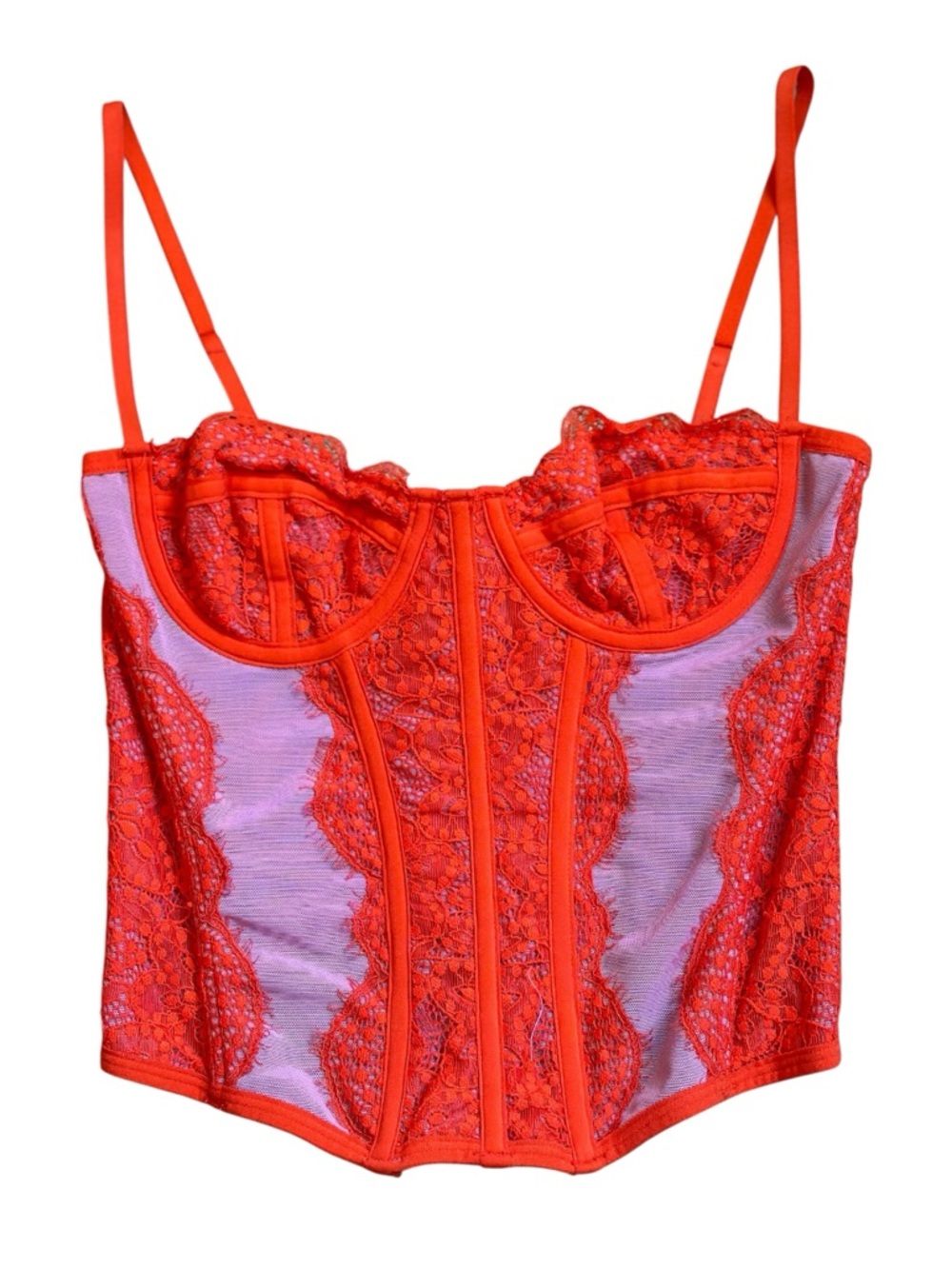 Urban Outfitters Red Lace Corset Bralette with Sheer Panels